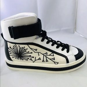 New Sergio Rossi Sneakers Black White Zipper Sole EU 37